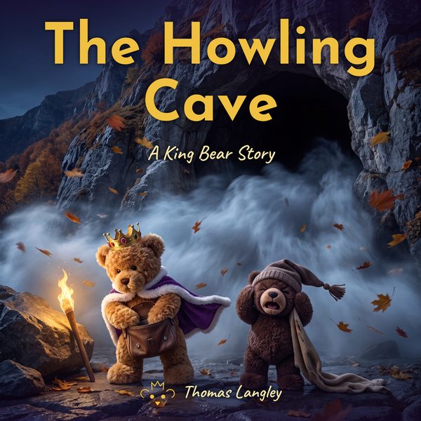 Cover of The Howling Cave: King Bear and Bumble, a cub in a nightcap, at the mouth of a misty cave